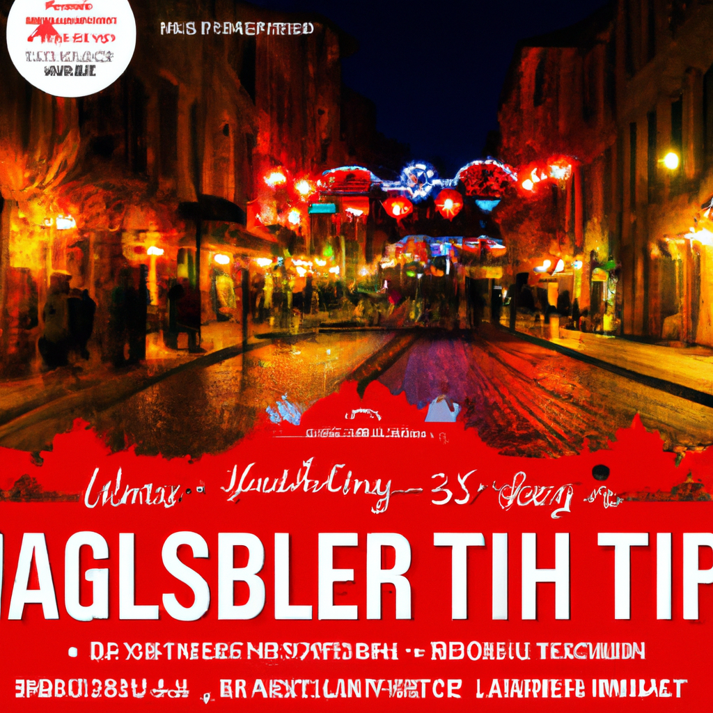 Cobblestone alleyway lit by string lights, with a small cafe and people dining outside