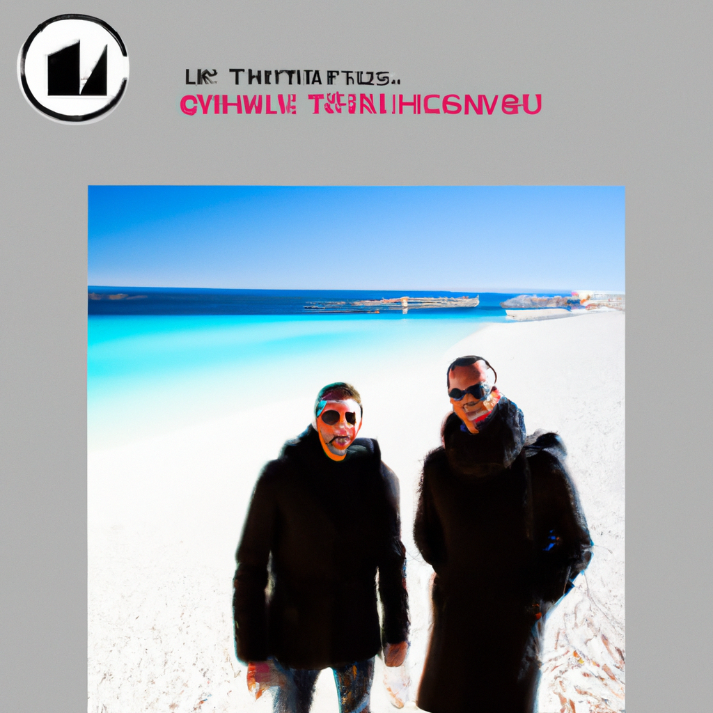 Two travelers laughing beside a harbor at golden hour